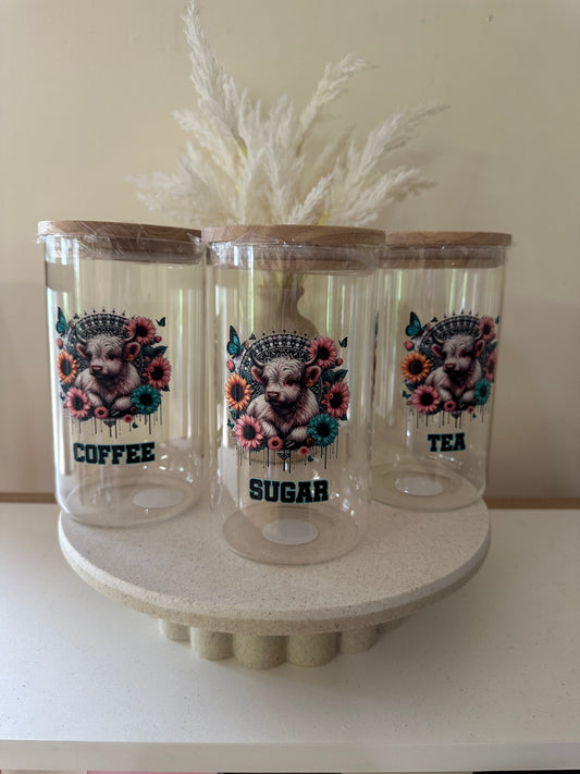 Tea, Coffee, Sugar Canisters - Highland Cows