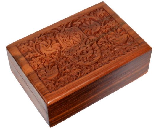 Carved Wooden Hamsa Jewellery Box