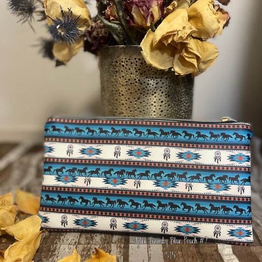 Aztec Brumby Blue Pouch
