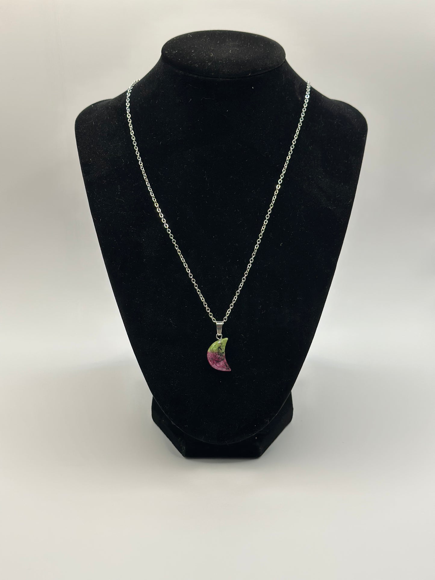 Watermelon Tourmaline Crystal Moon Necklace