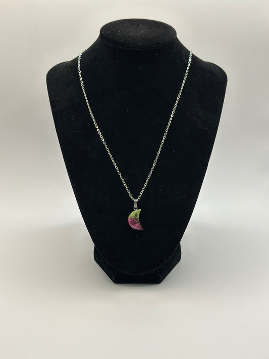 Watermelon Tourmaline Crystal Moon Necklace