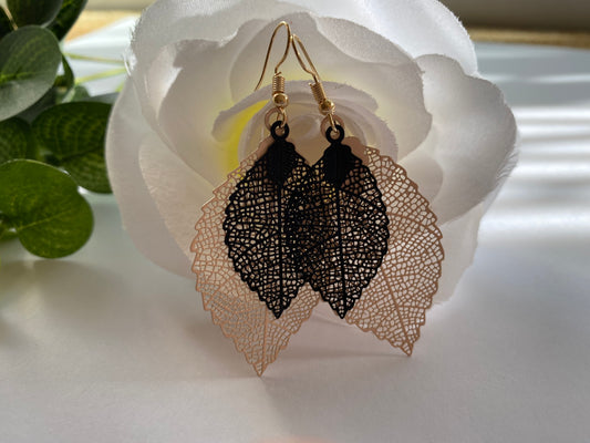 Black & Cream Leaf Earrings