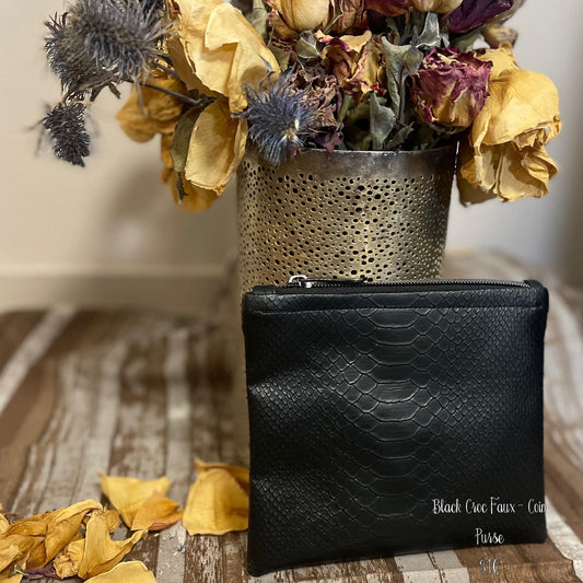 Black Croc Faux Coin Purse