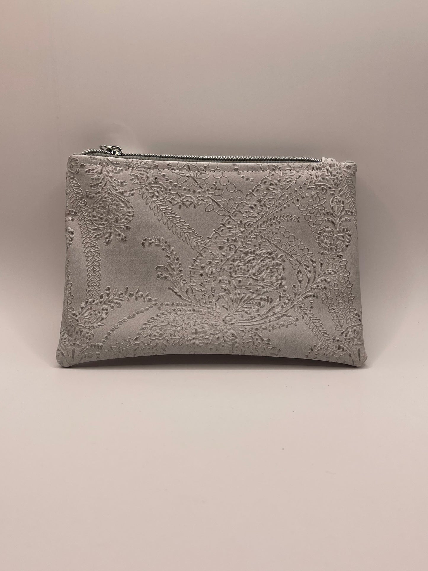 Grey Embossed Faux Leather Pouch
