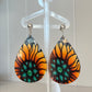 Sunflower Teal Jewel Teardrop Earrings