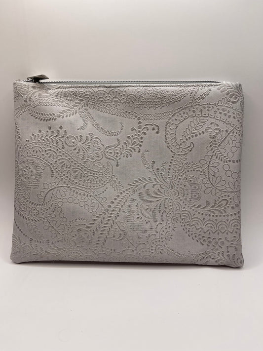 Grey Embossed Faux Leather Clutch